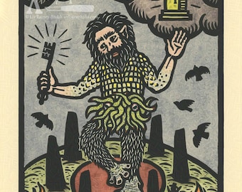 Dunwich Horror Unique Artist Proof Woodcut Print Sentinel Hill First Edition signed