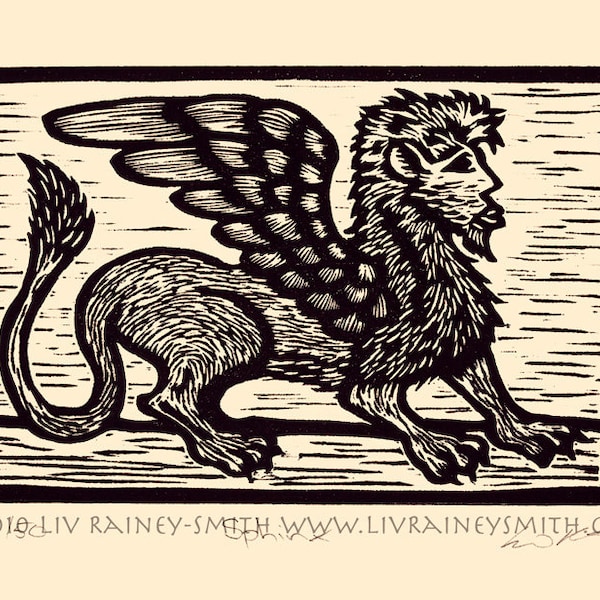 Sphinx woodcut fine art print 8x10