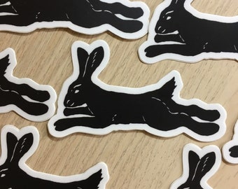 Leaping Black Rabbit 3" sticker indoor/outdoor vinyl