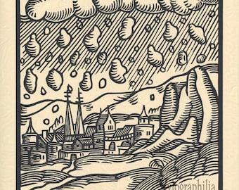 Wunderwerck IV book of wonders renaissance hail storm woodcut print LE of 30