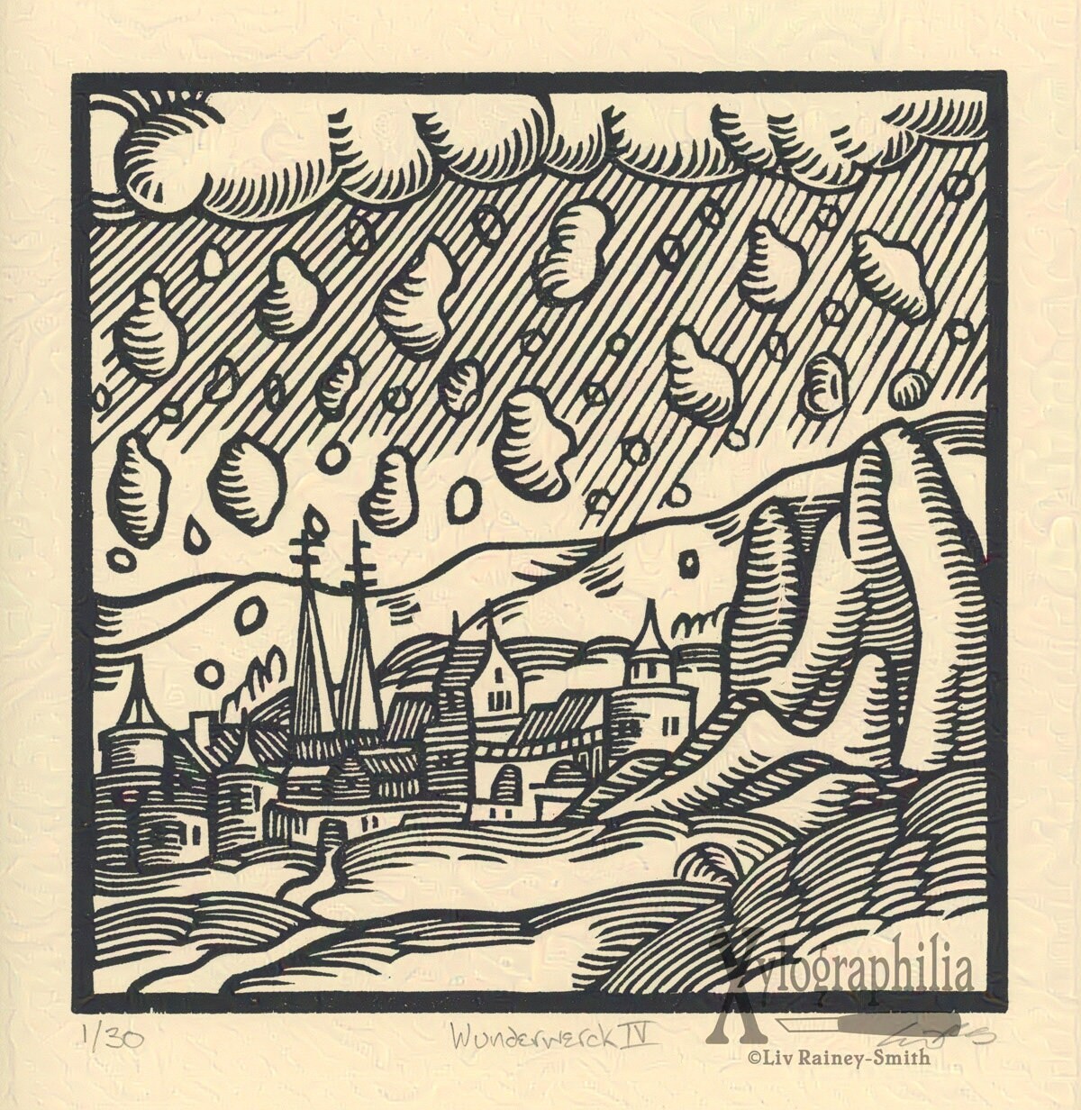 Woodcut style image of human eye in a hurricane storm #1774115