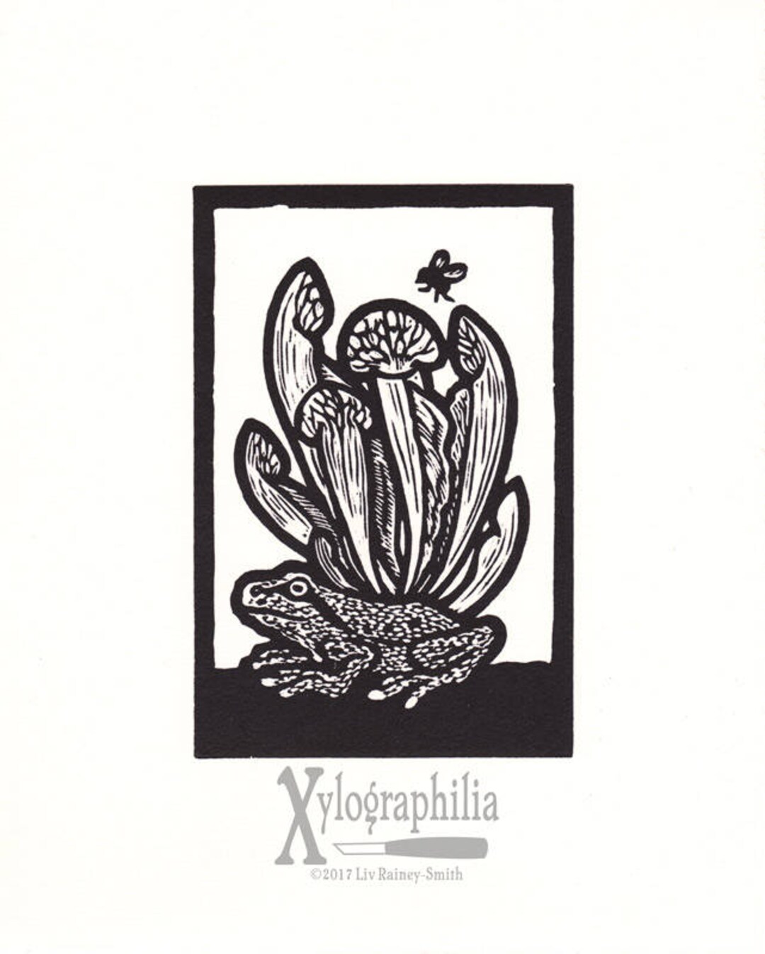 Pacific Tree Frog Woodcut Print, Sarracenia Pitcher Plant Art ...