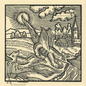 Wunderwerck I Dragons book of wonders renaissance style woodcut print LE of 34 image 1