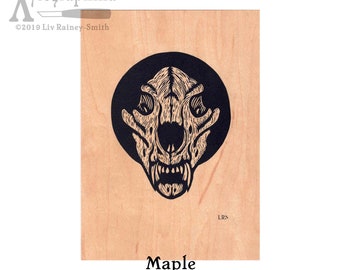 Bear Skull screen print on wood veneer 7x5