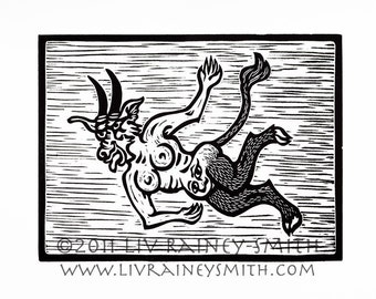 Succubus demon limited edition fine art woodcut print 8 x 10