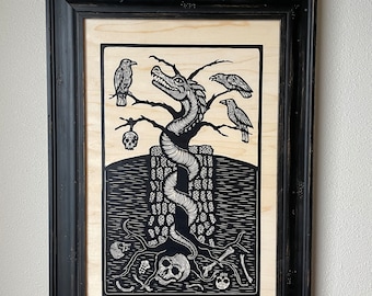 Wyrm dragon 11 x 17" reproduction on maple wood veneer Unframed