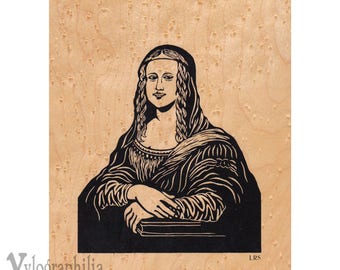 Mona screenprint on genuine wood veneer 5 x 7