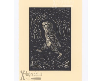 Mountain Creature Caught Running Behind Google Car (MoCC) cryptid woodcut print limited edition