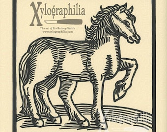 Five legged Horse Woodcut Print, Renaissance Barnyard Oddity Wunderwerck X