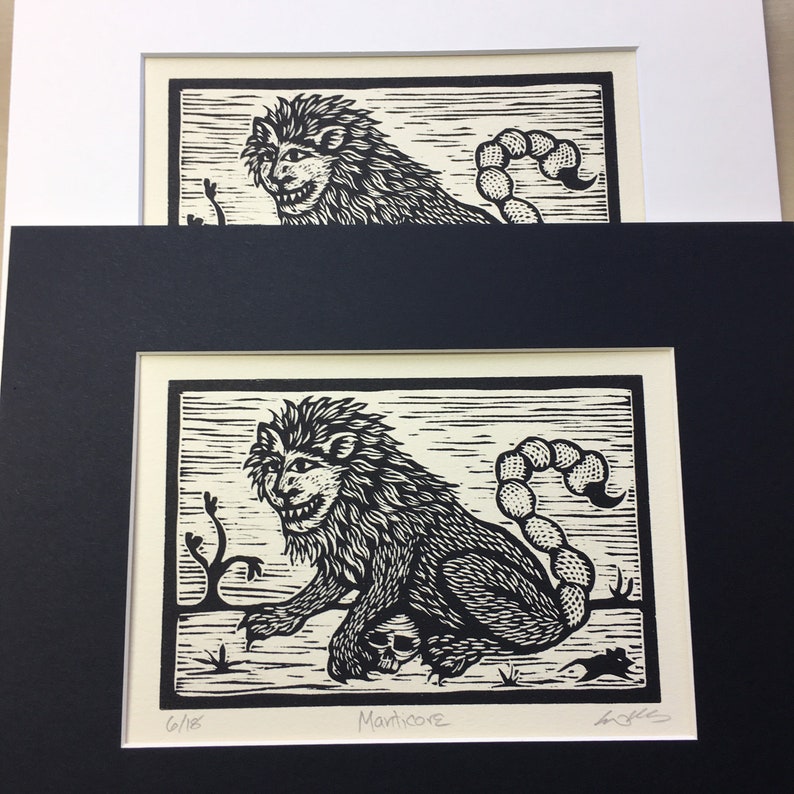 Manticore bestiary woodcut limited edition of 18 signed and matted prints image 3