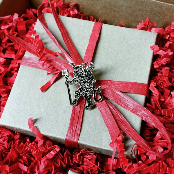 Krampus the Christmas Devil enameled artist lapel pin