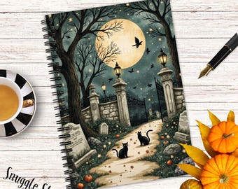 Halloween Journal: Gothic Black Cats, Pumpkins & Full Moon - 118 Lined Pages