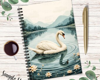 Swan Writing Journal: Serene Lake & Mountain Scene