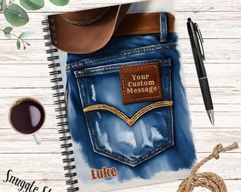 Personalized Cowboy Denim Notebook, Ranch Notes, Gift for Dad