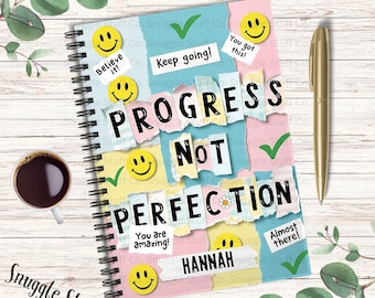 Personalized Mental Health Journal for Self Growth Progress Not Perfection Spiral Notebook Gift