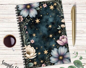 Celestial Floral Journal: Gold Stars & Galaxy Cover - Cosmic Writing