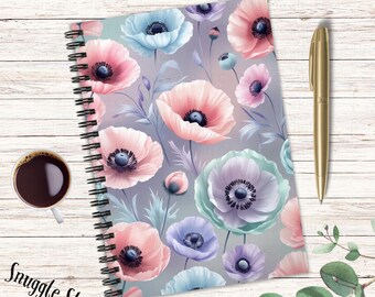 Pastel Floral Journal: Watercolor Poppy Notebook, Soft Purple & Pink