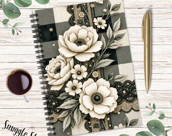 Floral Plaid Journal: Ivory Blooms & Lace Details - Farmhouse Style