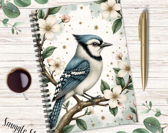 Blue Jay & Dogwood Floral Journal: Nature-Inspired Birdwatcher's Notebook
