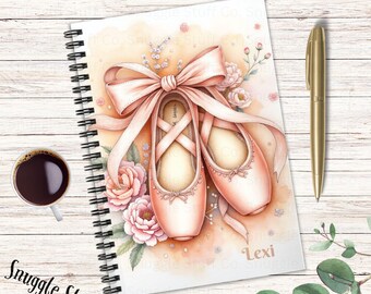 Personalized Ballet Journal: Pink Pointe Shoes, Floral Bow - Custom Dance Gift