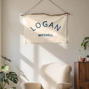 Personalized hand embroidery Baby name flag,nursery name sign,custom name banner,boho nursery decor,Baby shower gift,baby shower canvas sign