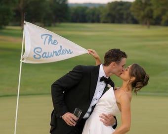 Hand embroided Last Name pennant | Personalized wedding  marriage pennant flag | established pennant, golf wedding pennant flag