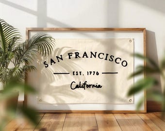 Custom hand embroidered San Francisco city banner,Unique City Name  Flag, City name wall art,Boho room decor,West Coast Poster, Wall hanging