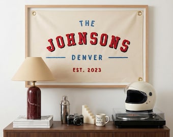 Custom handmade embroidered Last Name Flag | last name banner | Unique wedding flag | Wall art decor | anniversary gift | Established banner