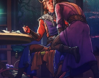 Wizards Kissing in the Tower Art Print - Multiple Sizes Available - "Important Research"