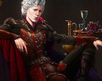 The Pale Elf Classical Portrait - Vampire with Cat, Candles, and "Wine" Art Print - Multiple Sizes Available - "Star"