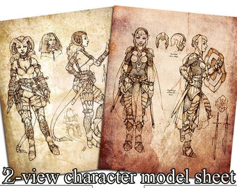 2 View Character Model Sheet - Fantasy / Sci-Fi / Steampunk RPG Commission - Dungeons and Dragons, D20, Rolemaster, Shadowrun, and more!