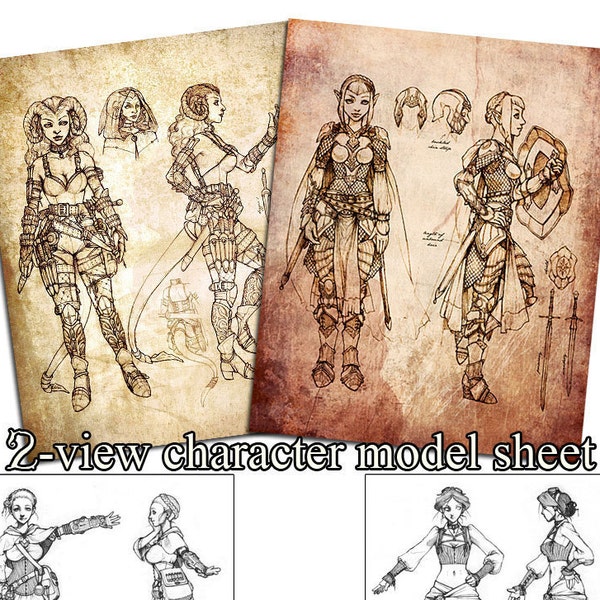 2 View Character Model Sheet - Fantasy / Sci-Fi / Steampunk RPG Commission - Dungeons and Dragons, D20, Rolemaster, Shadowrun, and more!