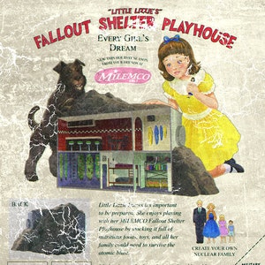 Alternate Universe Americana Atomic Ads Art Print - Meerdere maten beschikbaar - "Little Lizzie's Fallout Shelter Playhouse"