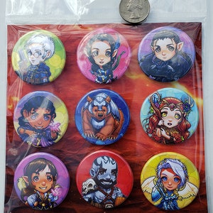 Critrole VM Season One Character Pins or Magnets 1.75 Pin-Backed Buttons or Magnets Set of 3, 6, or 9 image 2