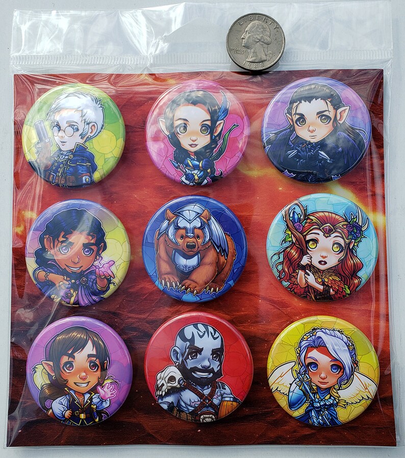 Critrole VM Season One Character Pins or Magnets 1.75 Pin-Backed Buttons or Magnets Set of 3, 6, or 9 image 2