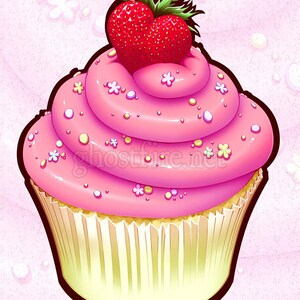Delicious Heart-Shaped Strawberry Confection Art Print - 8 x 10 or 8.5 x 11&quot; - &quot;Fluffy Cupcake Love&quot;