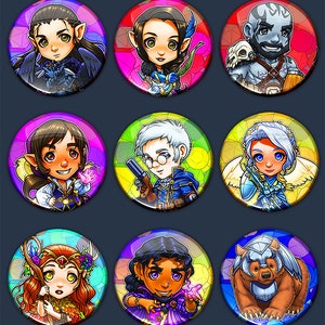 Critrole VM Season One Character Pins or Magnets 1.75 Pin-Backed Buttons or Magnets Set of 3, 6, or 9 image 1