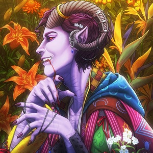 Critrole Molly with Flowers Art Print - Multiple Sizes Available - "Forget-Me-Not"