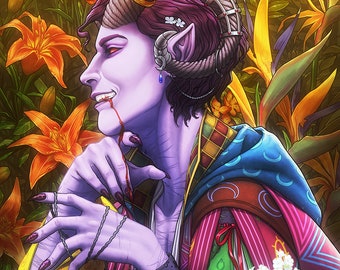 Critrole Molly with Flowers Art Print - Multiple Sizes Available - "Forget-Me-Not"
