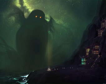 Cthulhu Looming from the Ocean Lovecraftian Horror Art Print - Multiple Sizes Available - The Nearest Shore to R'lyeh