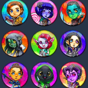 Critrole M9 Season Two Character Pins or Magnets 1.75 Pin-Backed Buttons or Magnets Set of 3, 6, or 9 image 1