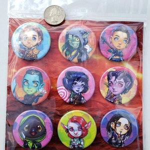 Critrole M9 Season Two Character Pins or Magnets 1.75 Pin-Backed Buttons or Magnets Set of 3, 6, or 9 image 2