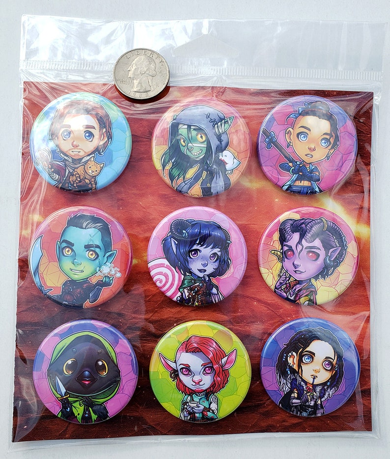 Critrole M9 Season Two Character Pins or Magnets 1.75 Pin-Backed Buttons or Magnets Set of 3, 6, or 9 image 2