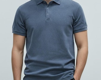 Camisa polo masculina 100% algodão, manga curta, cor sólida casual, camisa polo respirável de verão, camisa polo masculina elegante, moderna e confortável para negócios.