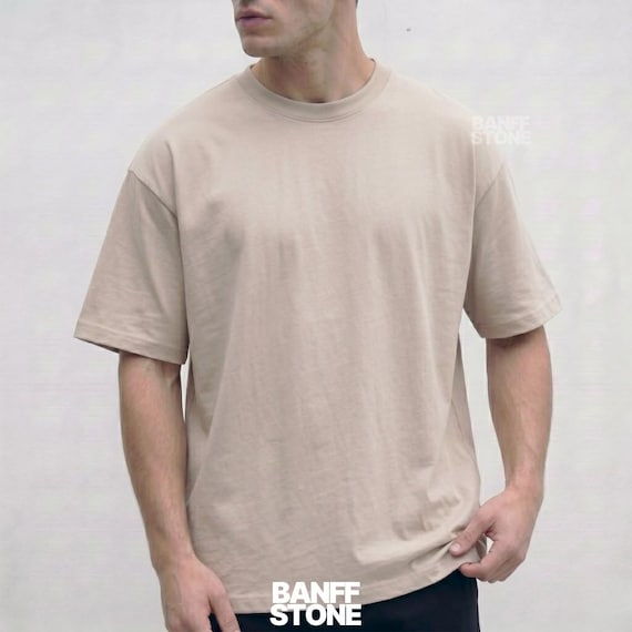 Men’s 300G Heavy Cotton Oversized T-Shirt, Loose Fit Drop Shoulder Solid Color O-Neck Tee, Casual Minimalist Soft and Breathable Summer Tee
