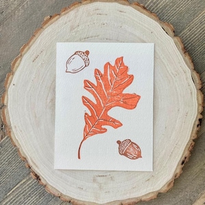 Hand-designed, cut, and stamped blank card: "Oak Leaf"