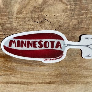 Hand-Designed Red and White “Minnesota Lure” Sticker, Angling Sticker, Fishing Sticker, Minnesota Sticker, Water Bottle Sticker