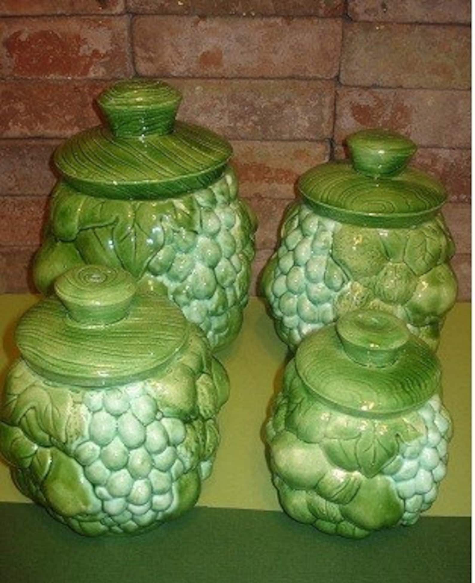 Vintage Green Ceramic Canister Set of 4 b Etsy