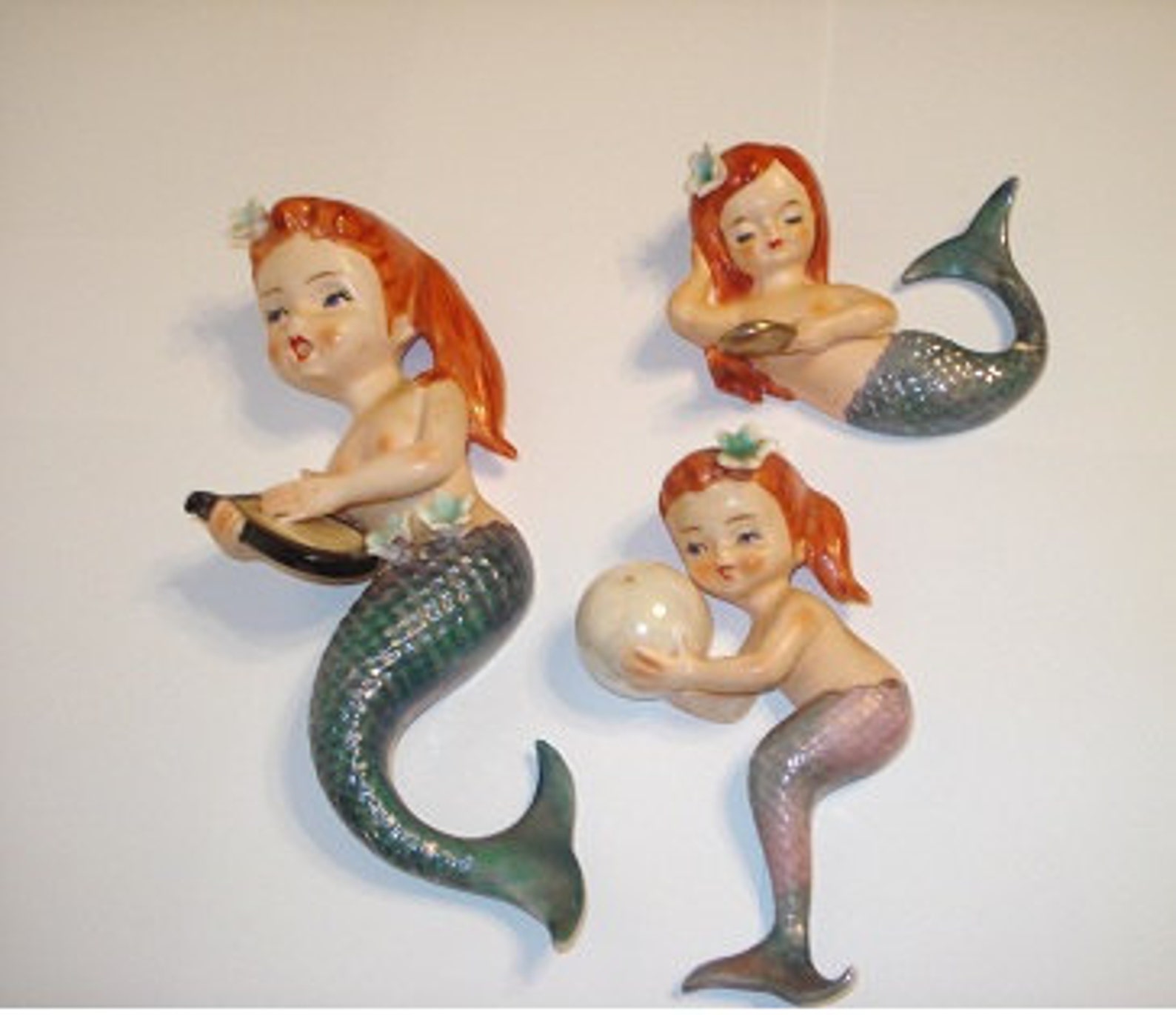 Vintage Lefton Mermaid Wall Plaque Figurines b Etsy