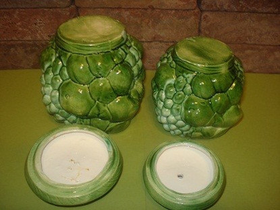 Vintage Green Ceramic Canister Set of 4 b Etsy
